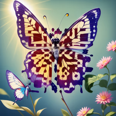 Sunlit Butterfly and Pink Flowers QR Code Art — image 1