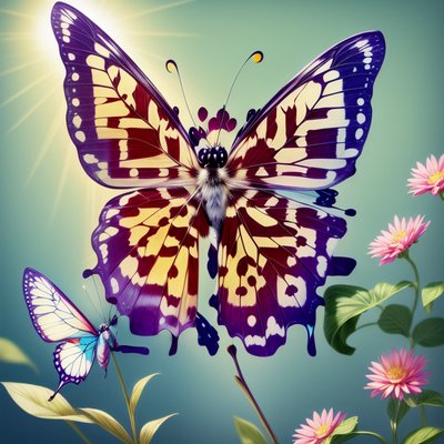 Sunlit Butterfly and Pink Flowers QR Code Art