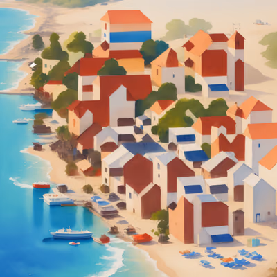 Seaside Village Gouache QR Code for Posters — image 1