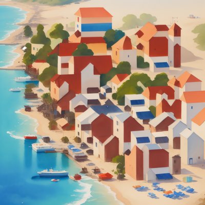 Seaside Village Gouache QR Code for Posters