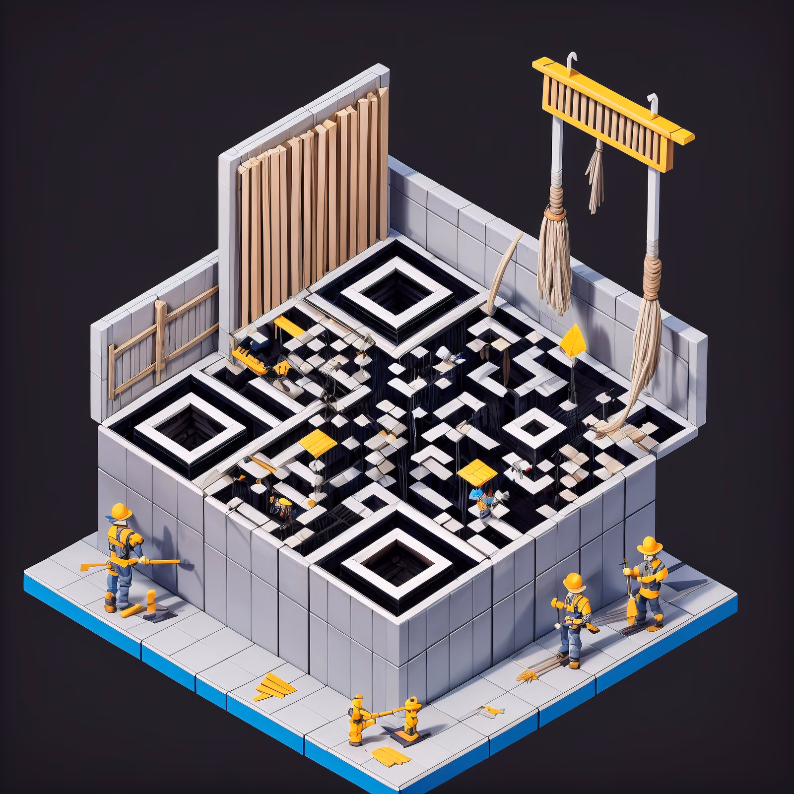 Isometric Broom Workshop Diorama QR Code Poster — image 1