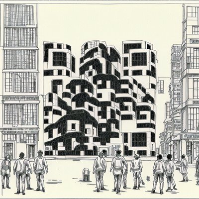 Comic Panel City Plaza Ink QR Code for Posters