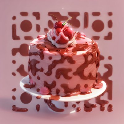 Chocolate Cherry Cake 3D Render QR Code for Packaging