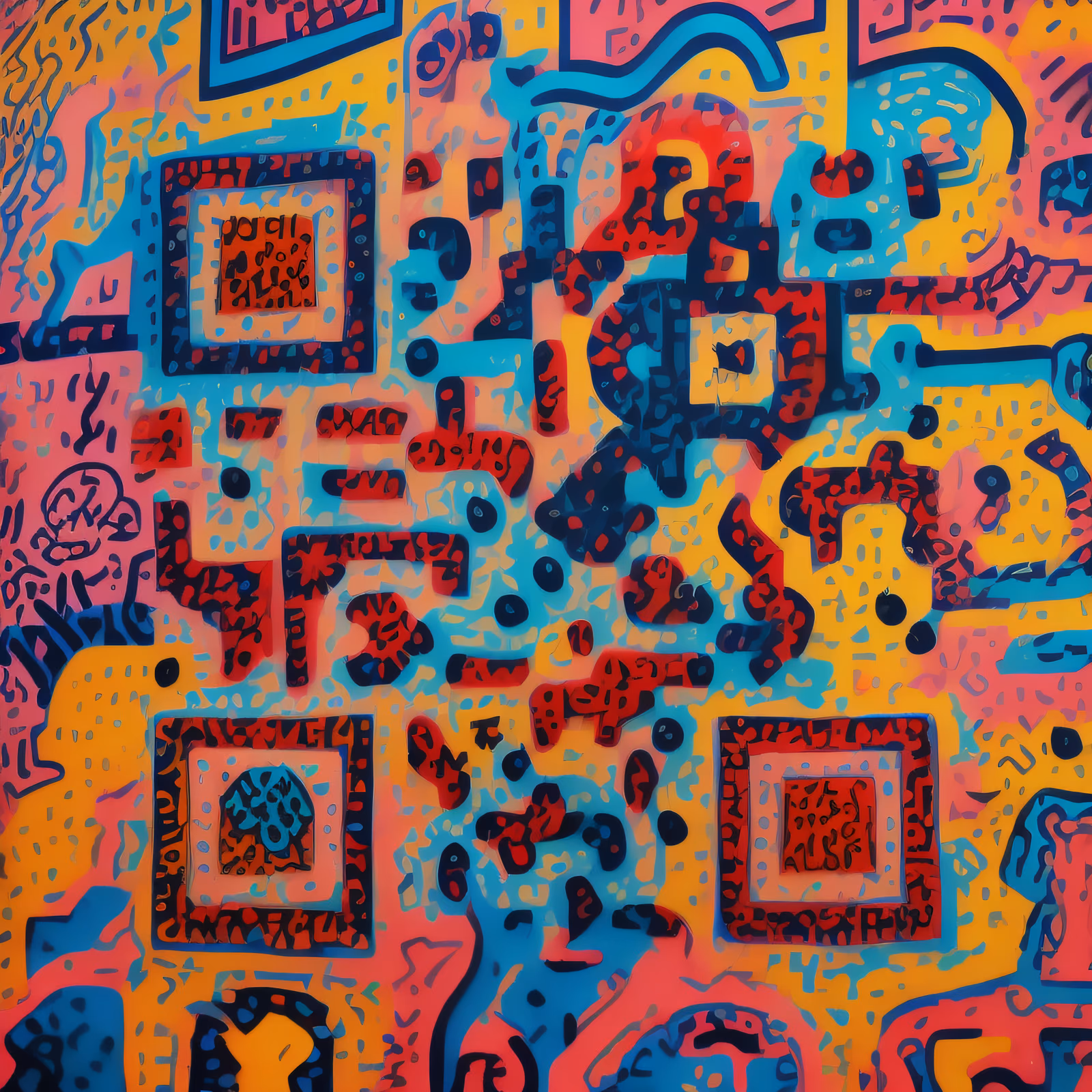 Colorful Tribal Pattern Street Mural QR Code for Posters — image 1