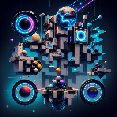 Floating Tech Planets Cyberpunk QR Code Art