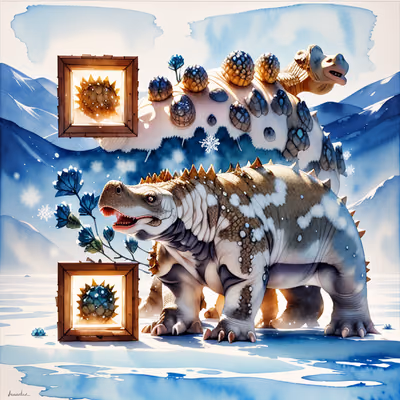 Ankylosaurus Winter Watercolor QR Code Art — image 1