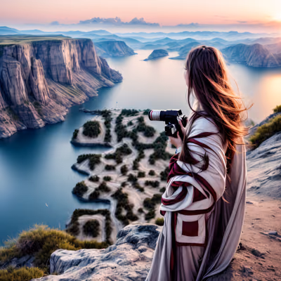 Cliff Overlook Woman Photorealistic QR Code for Posters — image 1