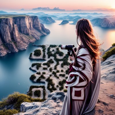 Cliff Overlook Woman Photorealistic QR Code for Posters