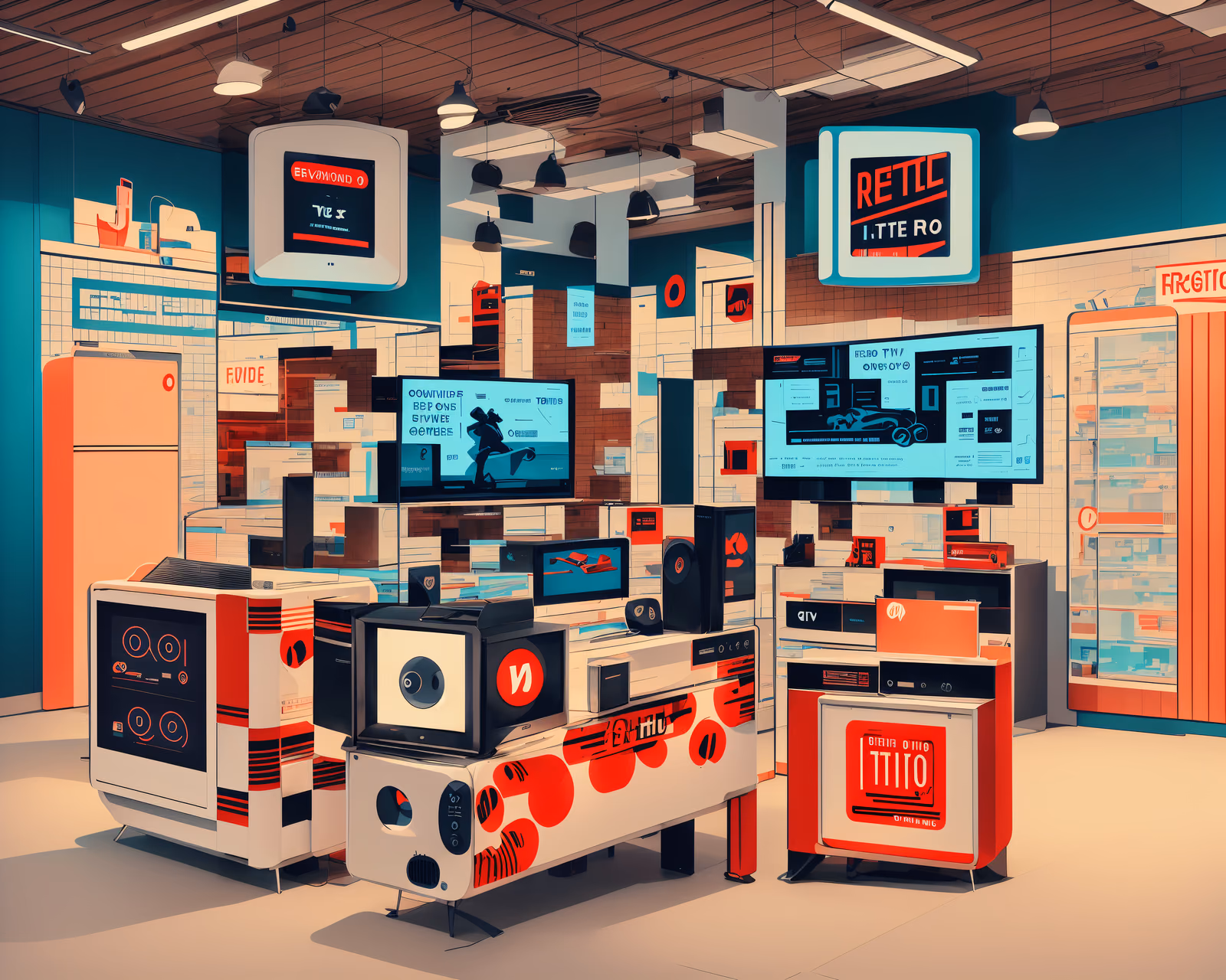 Retro Electronics Store Illustration QR Code for Storefront Displays — image 1