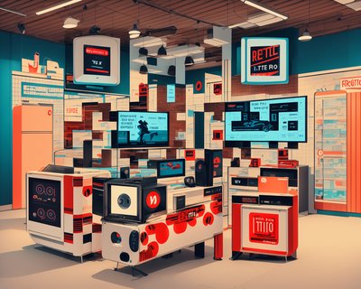 Retro Electronics Store Illustration QR Code for Storefront Displays