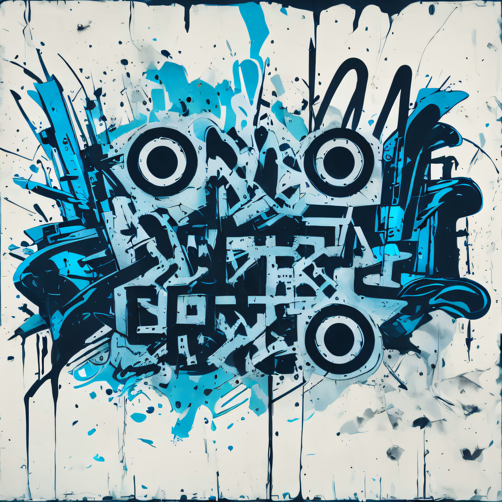 Cyan Graffiti Lettering QR Code for Stickers — image 1