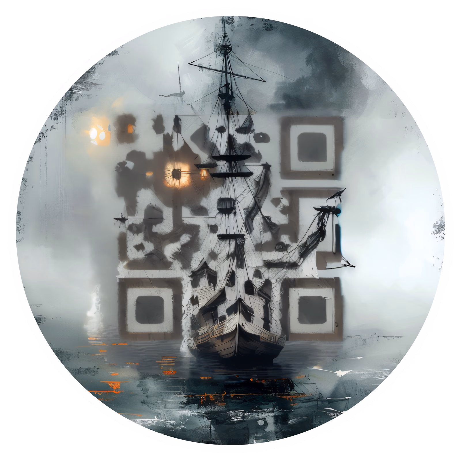 Корабль-призрак в тумане: QR-код для наклеек — изображение 1