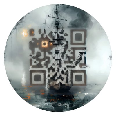 Ghost Ship in Fog QR Code for Stickers