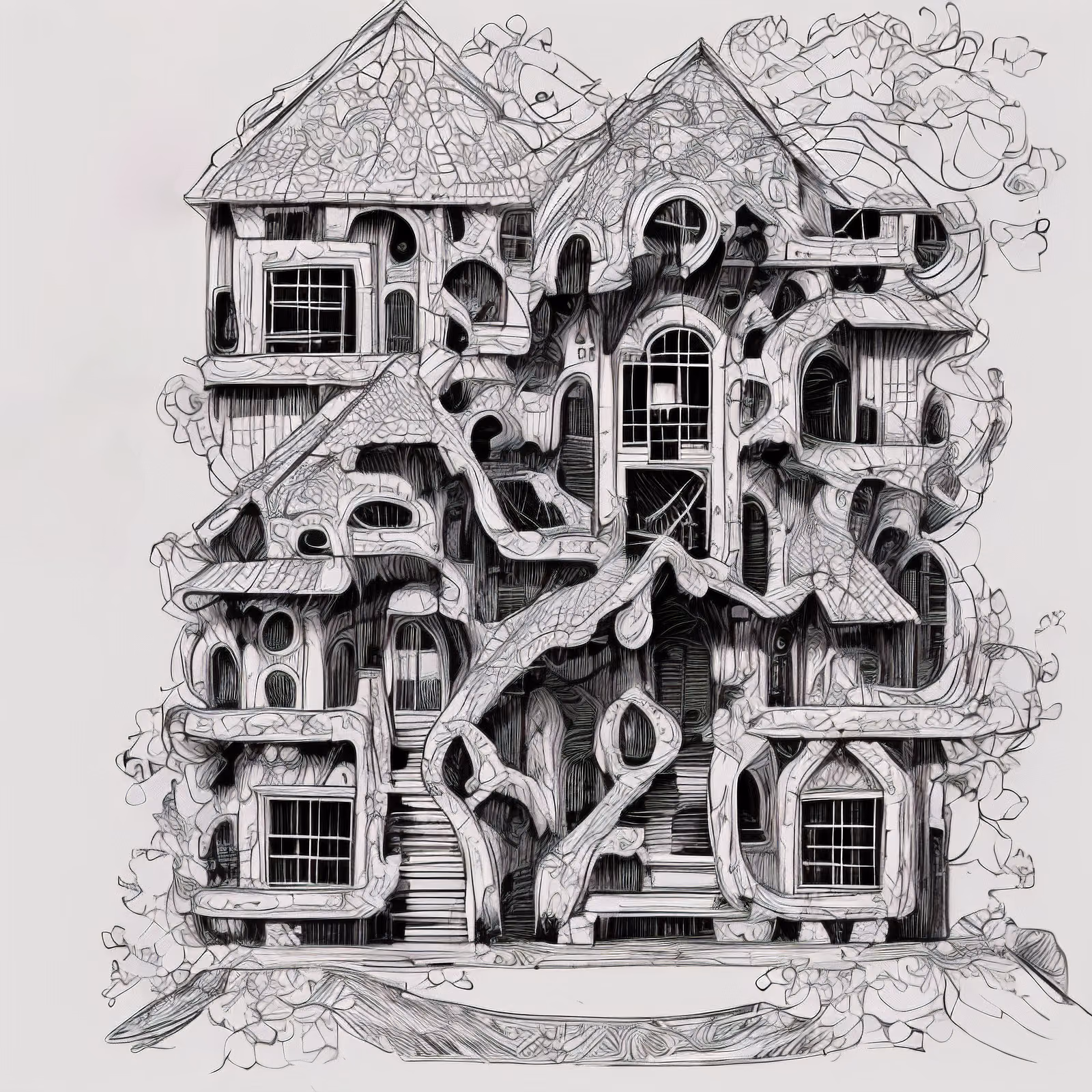 Fantasy House Zentangle Line Art QR Code Art — image 1
