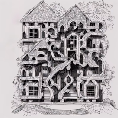 Fantasy House Zentangle Line Art QR Code Art — image 1