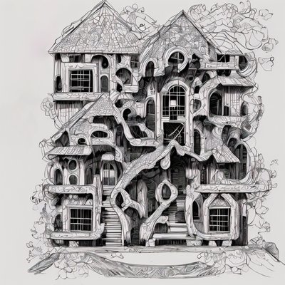 Fantasy House Zentangle Line Art QR Code Art
