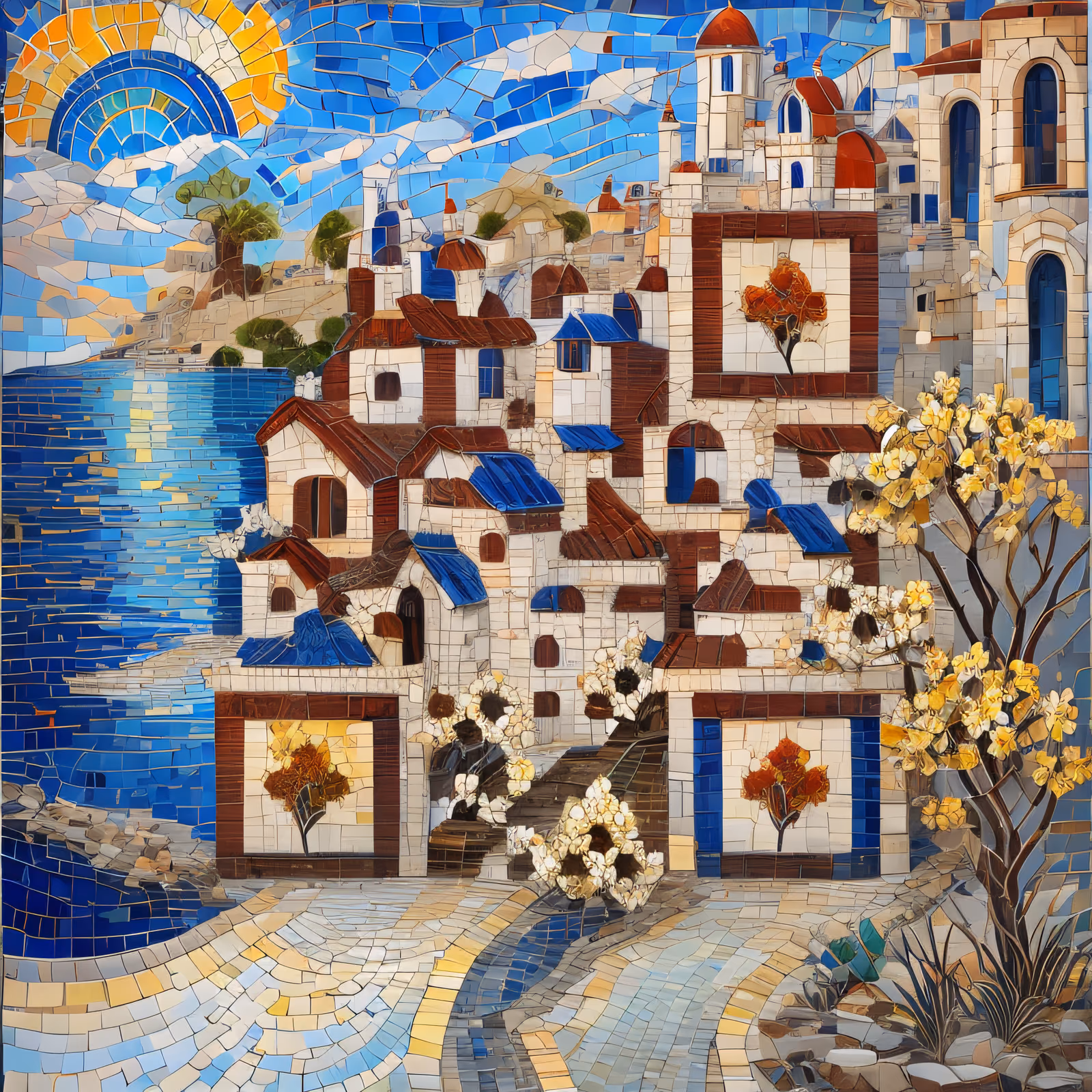 Mediterranean Village Mosaic QR Code Art — image 1