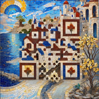 Mediterranean Village Mosaic QR Code Art