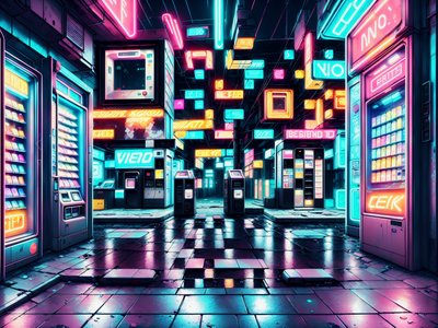 Neon Alley Vending Machines Cyberpunk QR Code for Posters