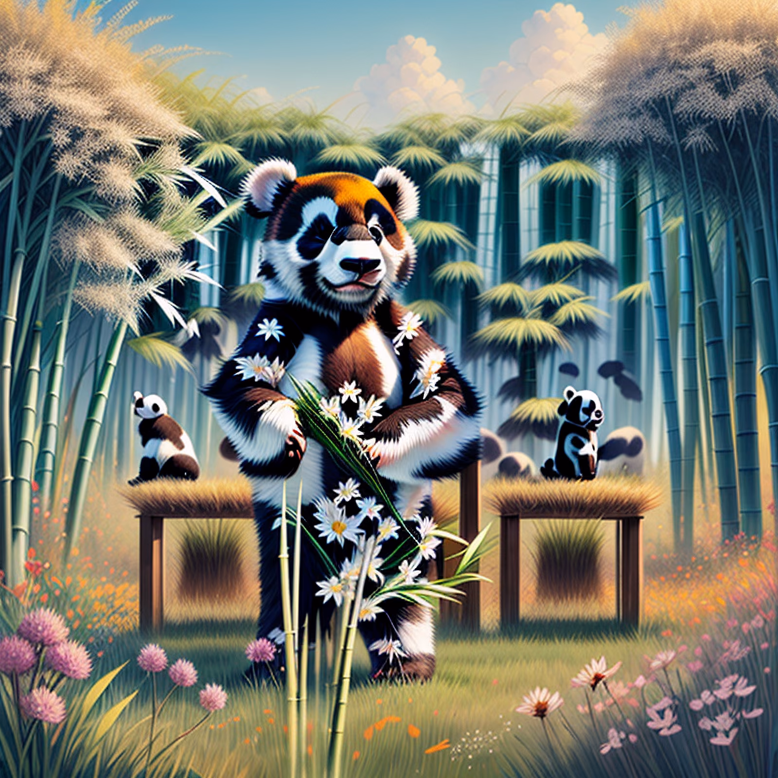 Panda in Wildflower Bamboo Meadow QR Code Art — image 1