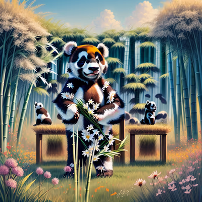 Panda in Wildflower Bamboo Meadow QR Code Art — image 1