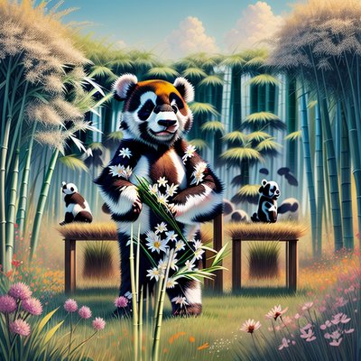 Panda in Wildflower Bamboo Meadow QR Code Art