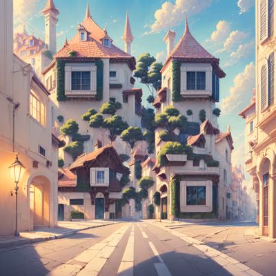 Fairytale Villa Street Digital Painting QR Code Art — image 1