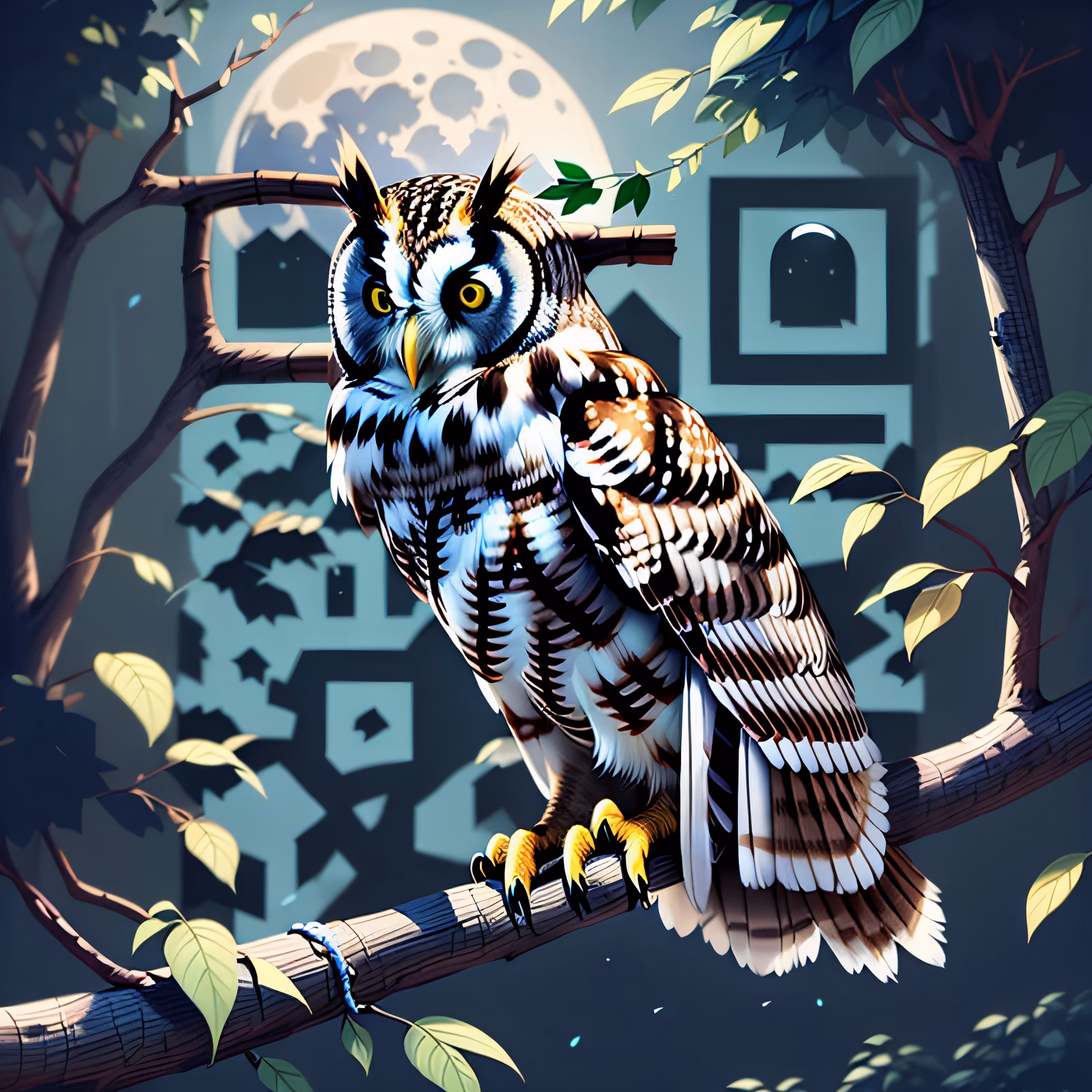 Сова при луне, цифровая живопись: QR-код — изображение 1