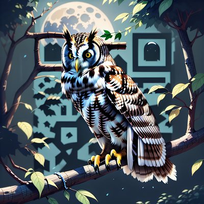 Moonlit Owl Digital Painting QR Code Art