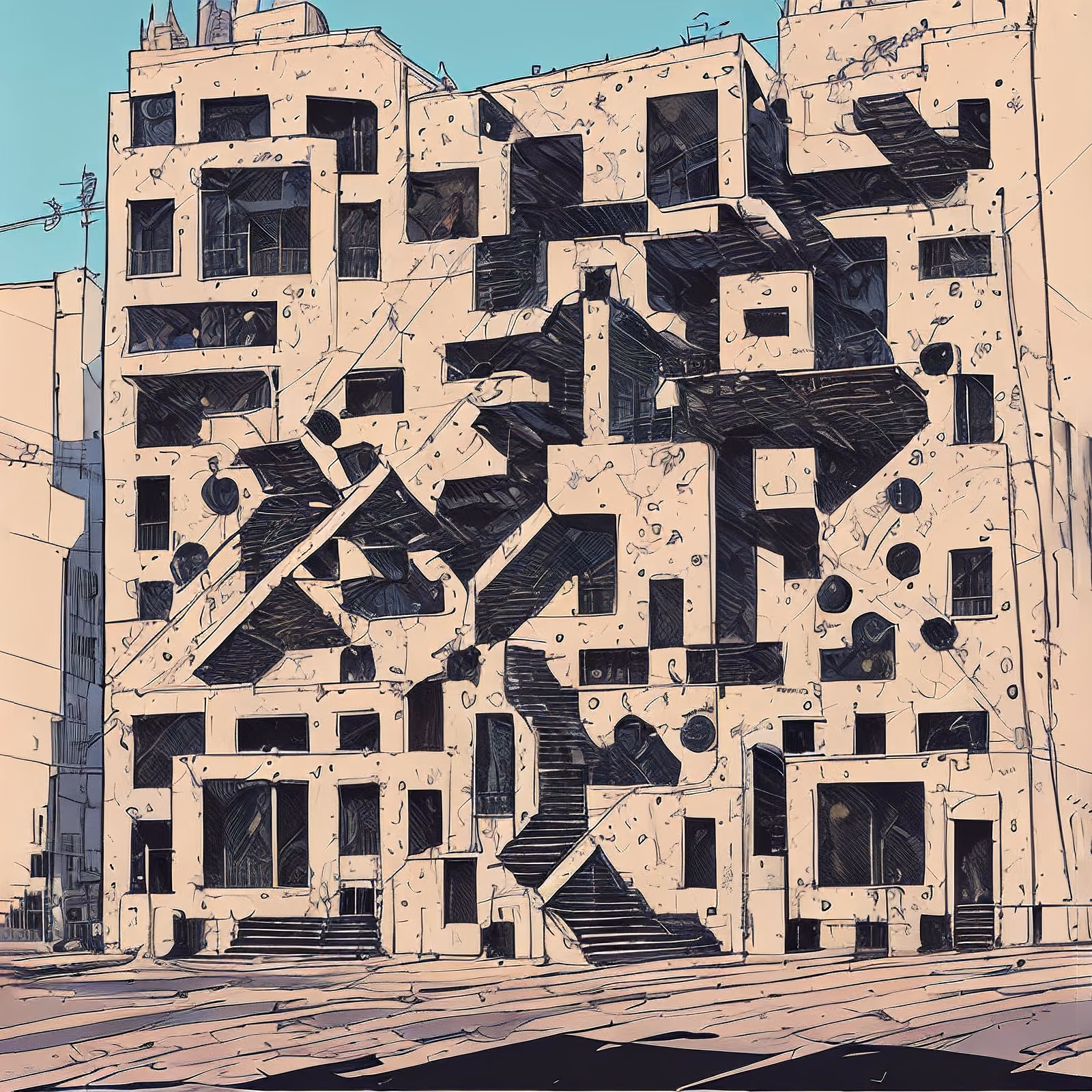 Concrete Apartment Block Comic Style QR Code for Posters — image 1