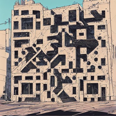 Concrete Apartment Block Comic Style QR Code for Posters