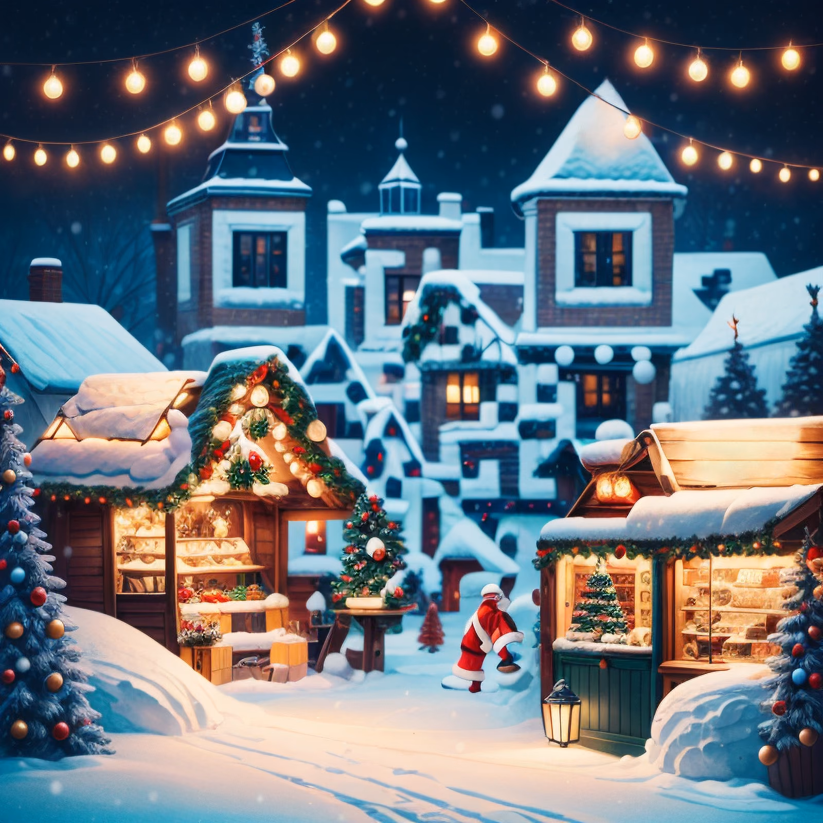 Snowy Christmas Market Digital Painting QR Code for Greeting Cards — image 1