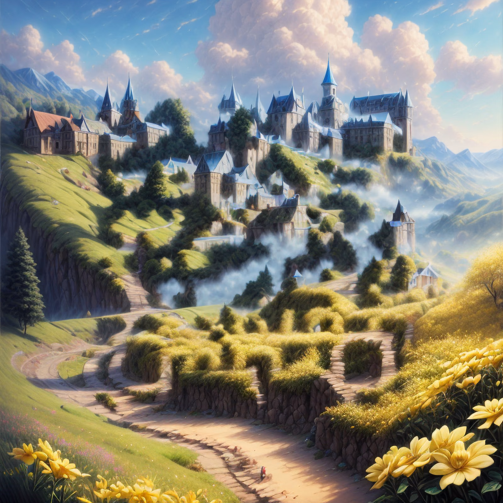 Hilltop Village Fantasy Matte Painting QR Code Art — image 1