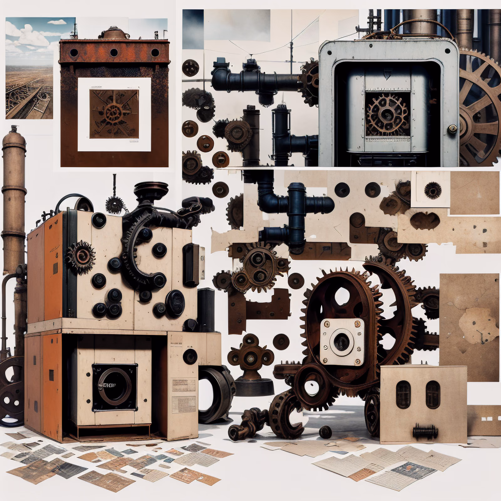 Industrial Gears Paper Collage QR Code for Posters — image 1