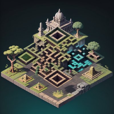 Isometric Jungle Ruins 3D Building QR Code for Posters