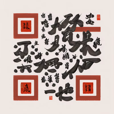 Chinese Brush Calligraphy Red Seal QR Code Art — image 1