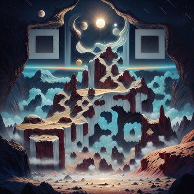 Lunar Cliff Landscape Digital Painting QR Code for Posters