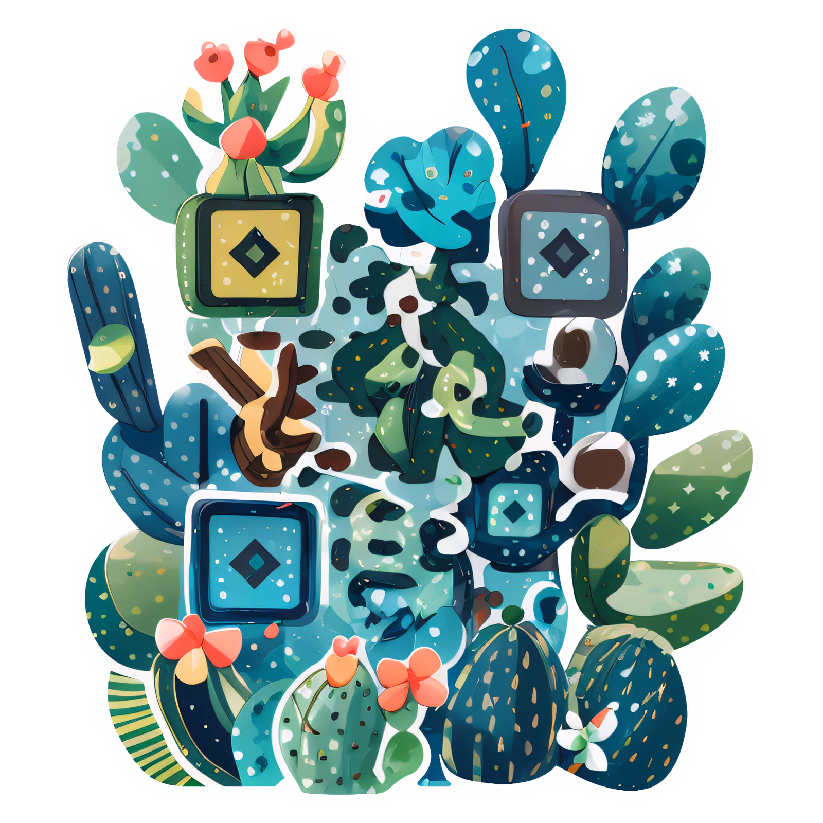 Cute Cactus Vector Cluster QR Code for Stickers — image 1