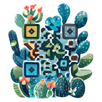 Cute Cactus Vector Cluster QR Code for Stickers — image 1