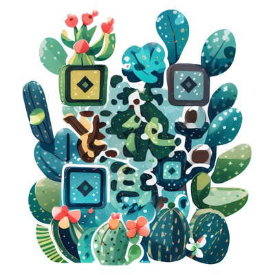 Cute Cactus Vector Cluster QR Code for Stickers