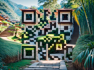 Hillside Village Photorealistic QR Code for Posters