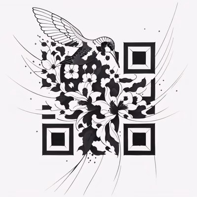 Колибри и цветы: QR-код в стиле тату для временных татуировок — изображение 1