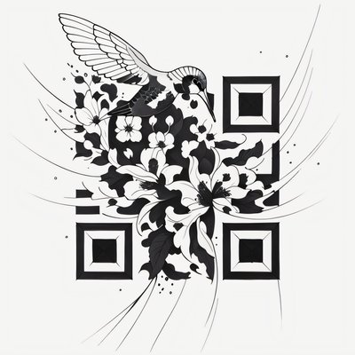 Hummingbird and Blossoms Tattoo QR Code for Temporary Tattoos