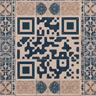 Blue Floral Tilework Pattern QR Code Art