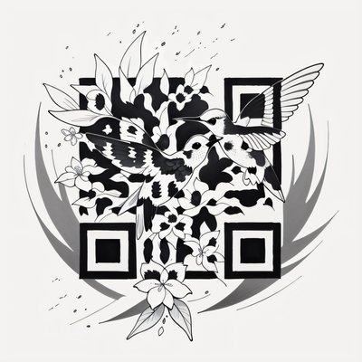 Hummingbirds and Blossoms Ink Tattoo QR Code for Temporary Tattoos