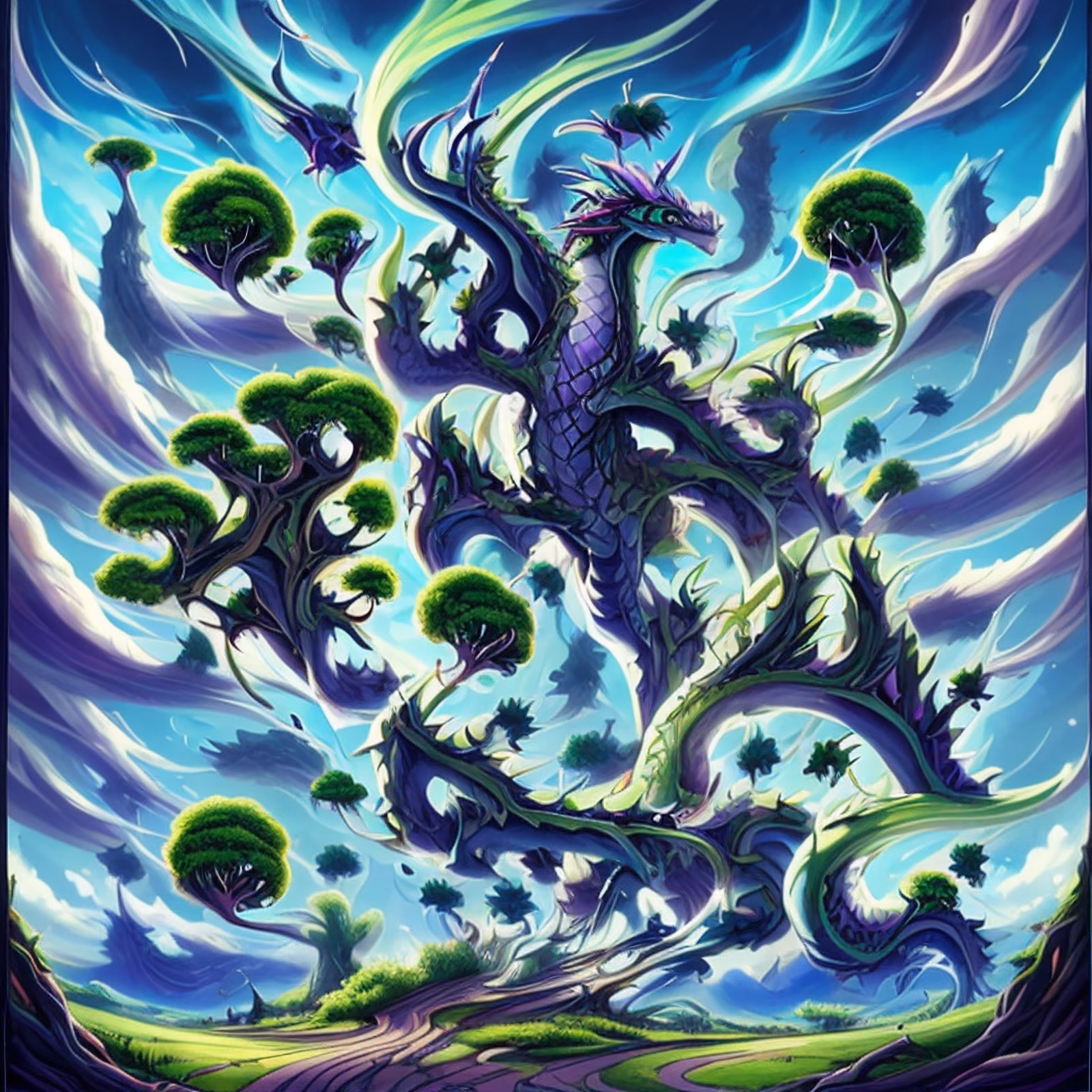 紫龙与悬浮树奇幻二维码艺术海报设计 — 图片 1