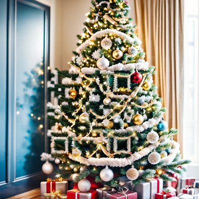 Decorated Christmas Tree Photo QR Code for Greeting Cards