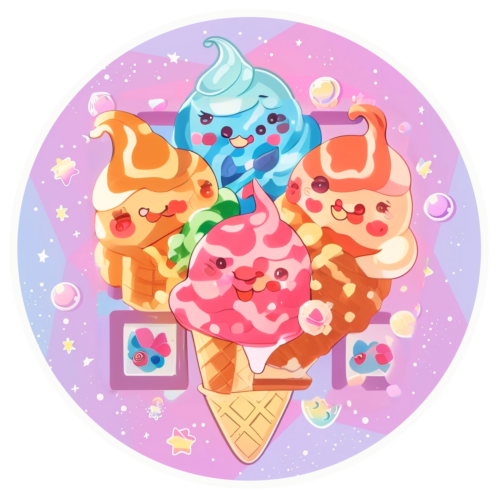 Kawaii Ice Cream Cones Cartoon QR Code for Stickers — image 1
