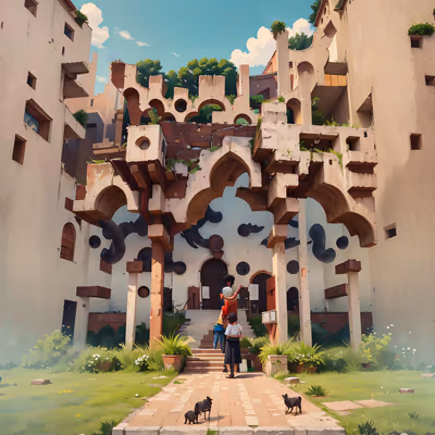 Surreal Arched Architecture Digital Painting QR Code Art — image 1