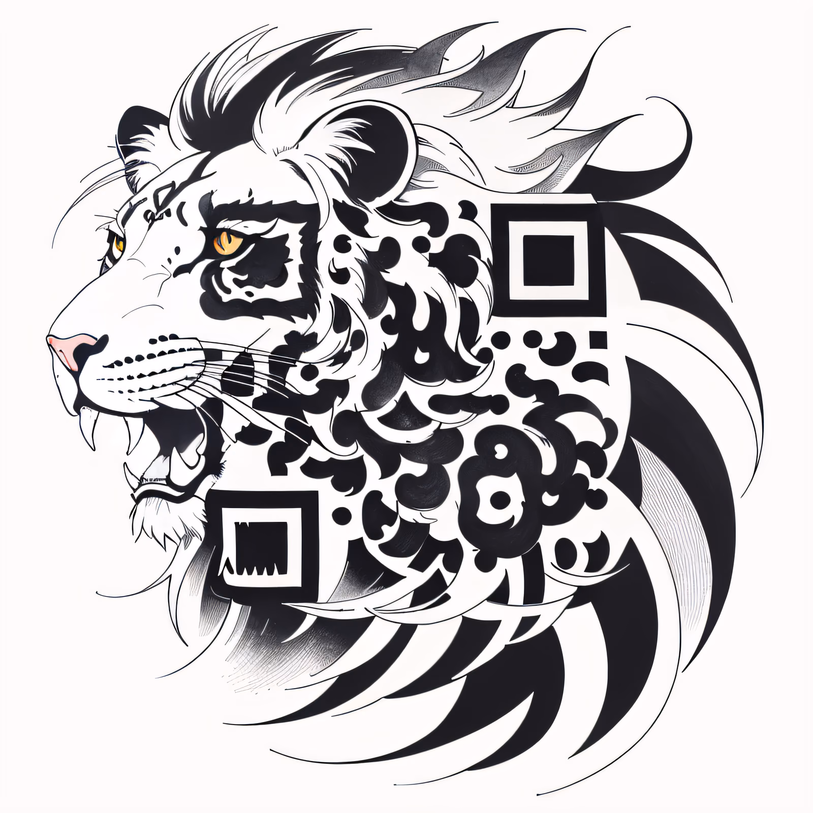 Племенная голова льва в стиле татуировки: QR-код для временных тату — изображение 1